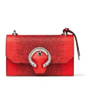 NWT Authentic Jimmy Choo Paris Crystal-Embellished Lizard-Print Red purse bag